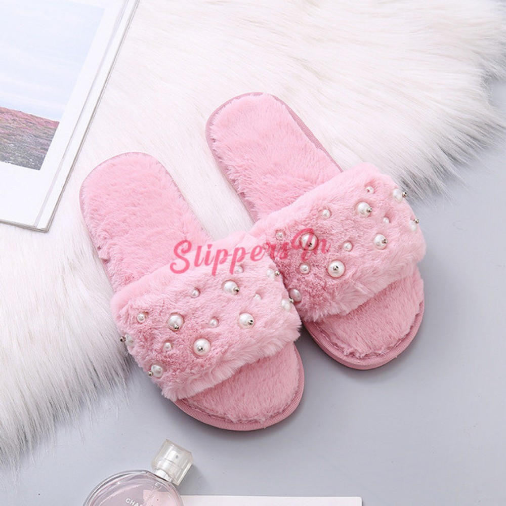 pink slippers with fur
