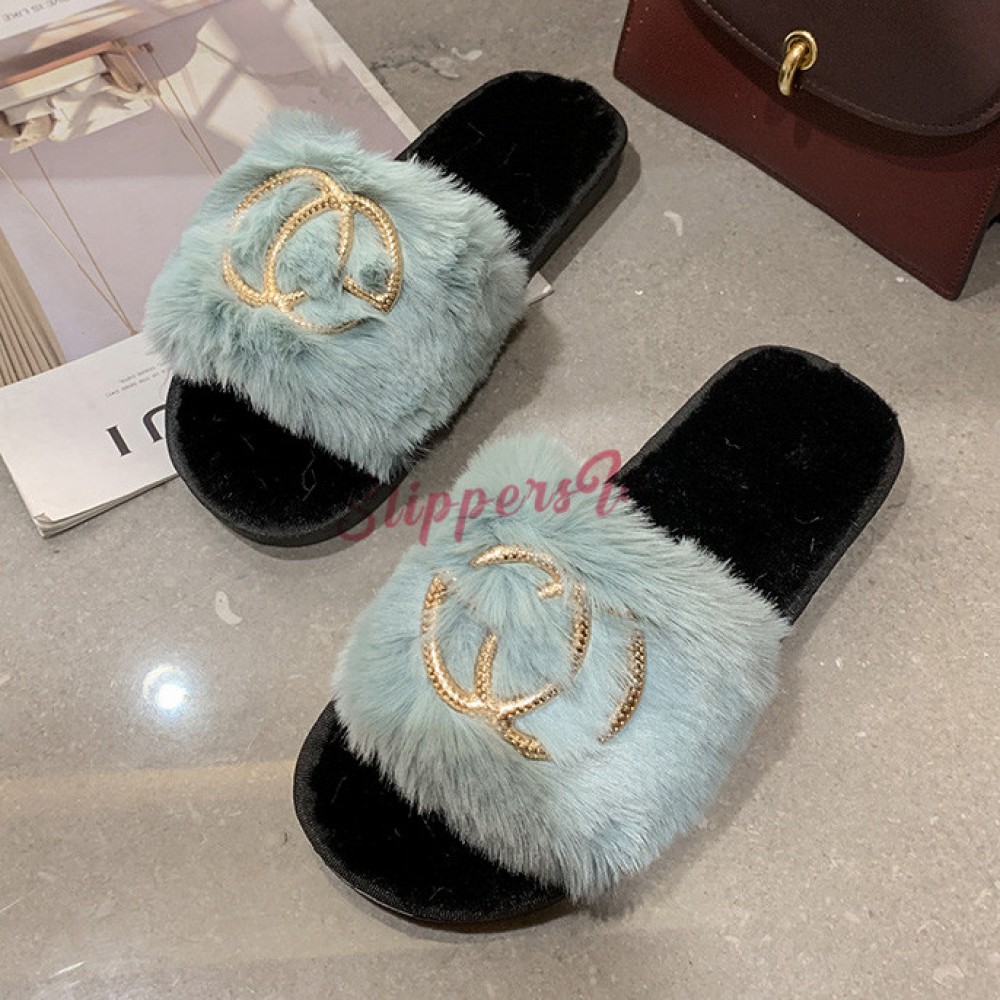 Women's Fluffy Slides with Letters 