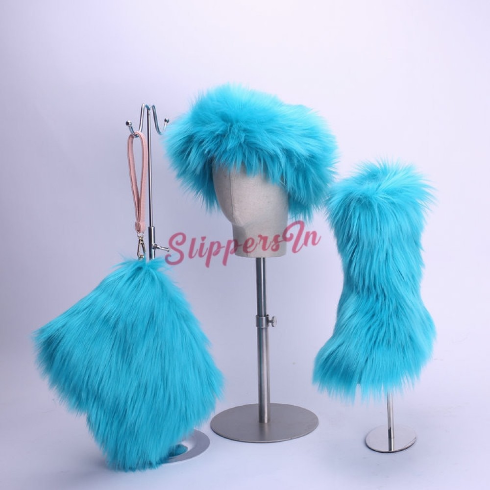 blue furry boots
