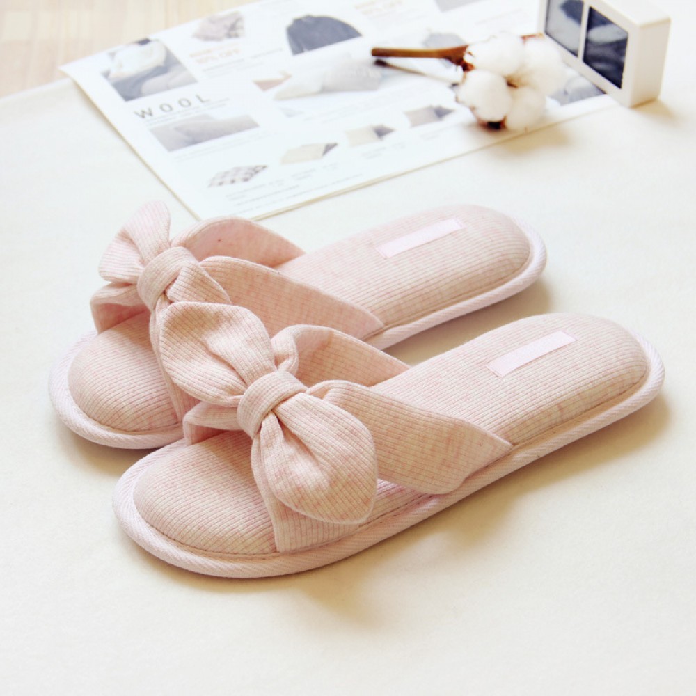 Cute Women's Slippers with Bow Open Toe Pink Slides