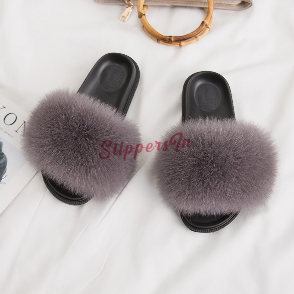 Colorful Fox Fur Slides Women's Fashion Summer Furry Slides