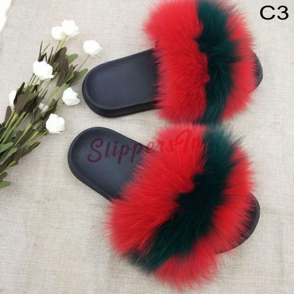 furry sandal slides