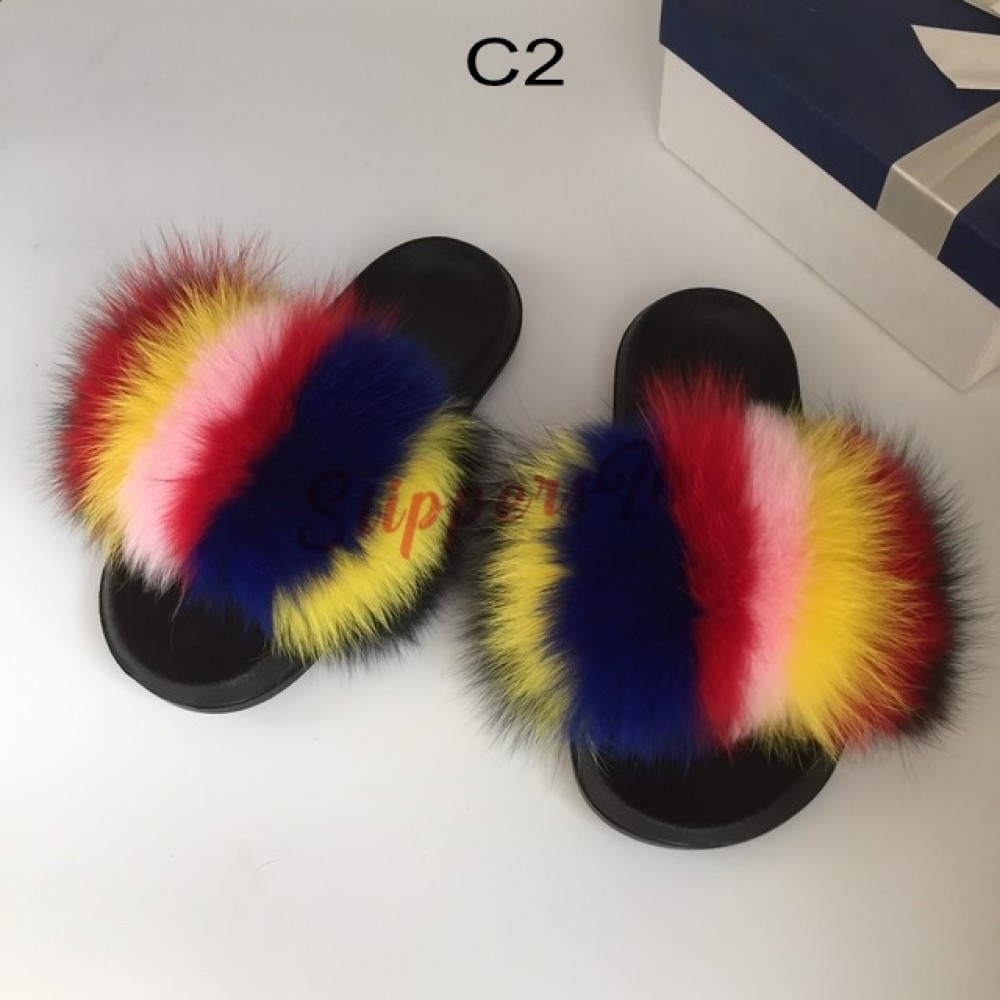 rainbow fur slides with strap
