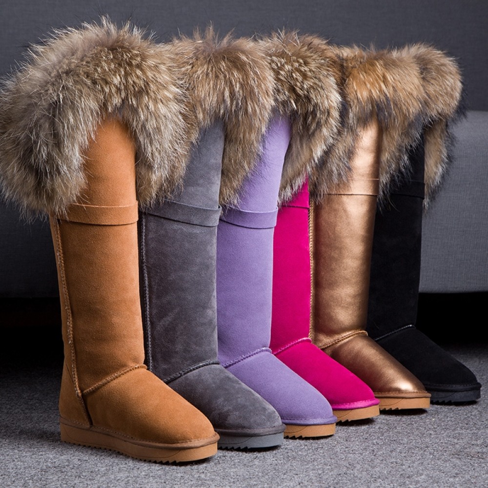 Chic Women's Tall Fur Boots Suede Winter Flat Knee High Boots