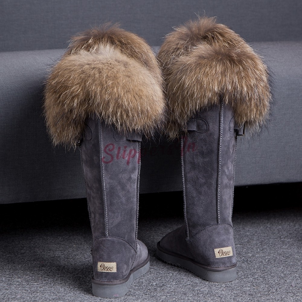 Chic Women's Tall Fur Boots Suede 