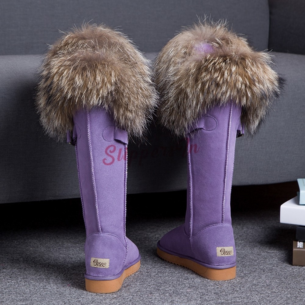purple knee high flat boots