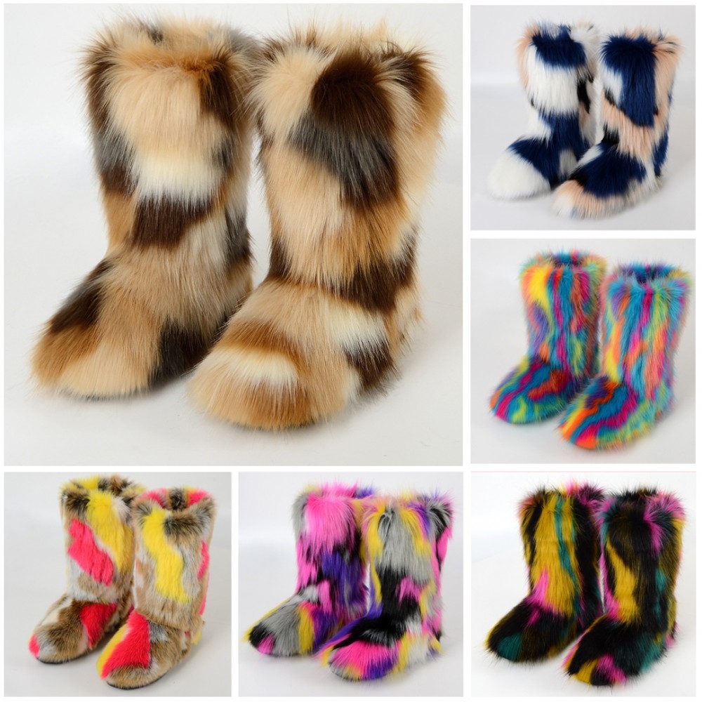 Fluffy Faux Fur Boots Women's Multicolor All Fur Fuzzie