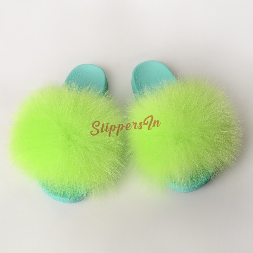 Mint Green Fur Slides Fluffy Fur Sandals
