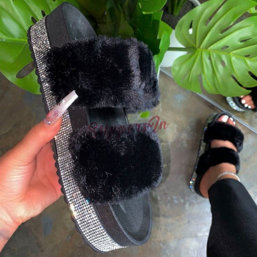 fuzzy platform sandals