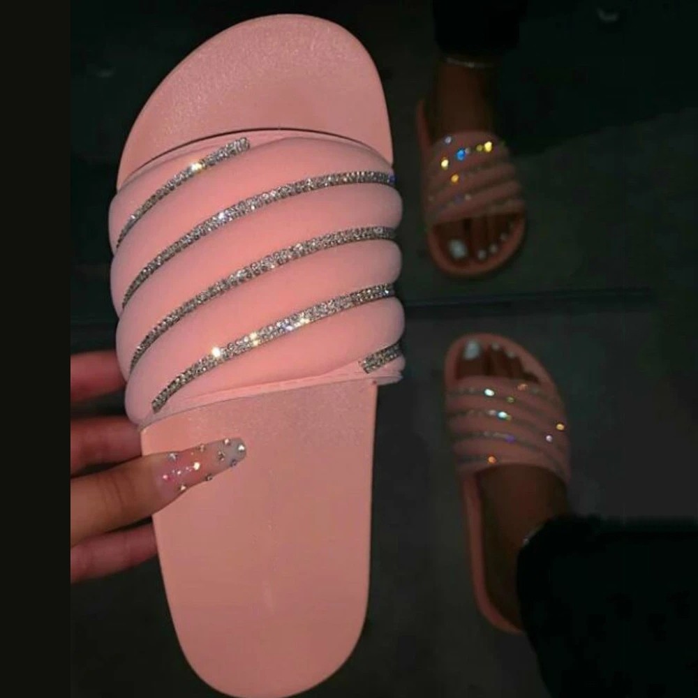 womens pink sliders