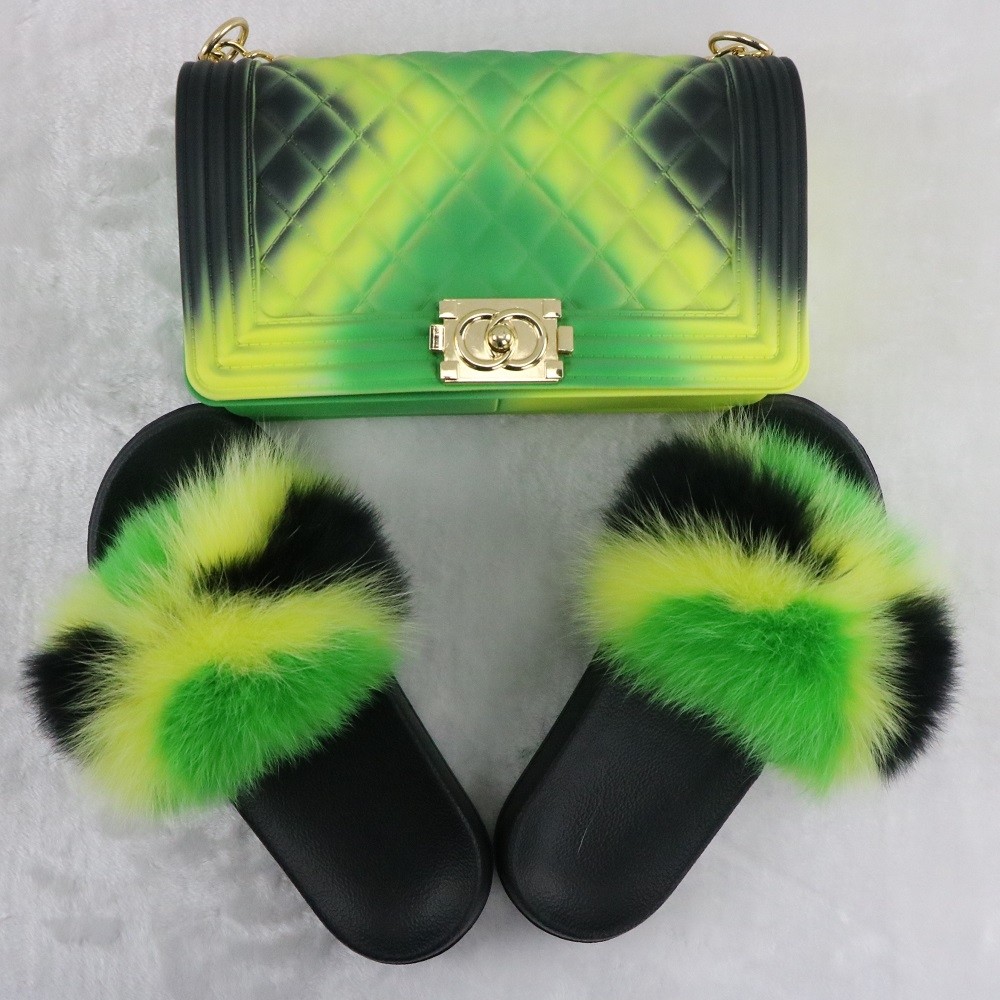 Jamaican Fur Slides with Matching 