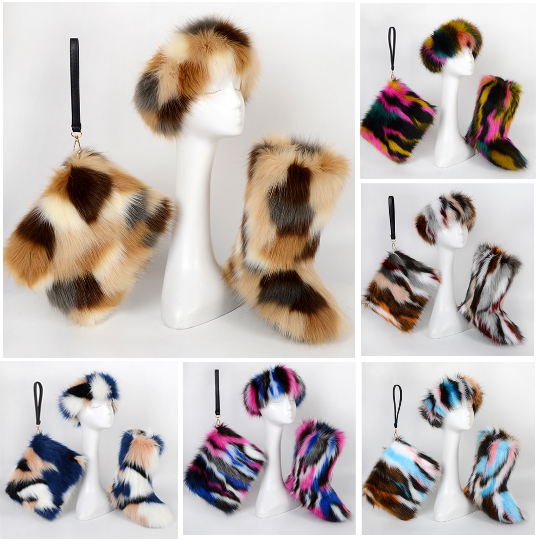 Cute Kids’ Faux Fur Boots with Matching Fur Headband and Bag Set